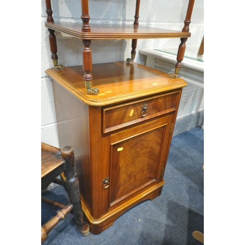 1440 - A CHARLES BARR FLAME MAHOGANY BEDSIDE CABINET, with a single drawer and single door, a white painted... 