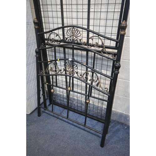 1446 - A METAL FRAMED SINGLE BEDSTEAD, with mesh bed base and a divan bed and mattress (good condition)