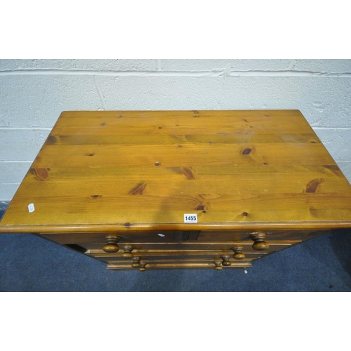 1455 - A PINE CHEST TWO SHORT OVER THREE LONG DRAWERS, width 92cm x depth 49cm x height 96cm (condition:-su... 