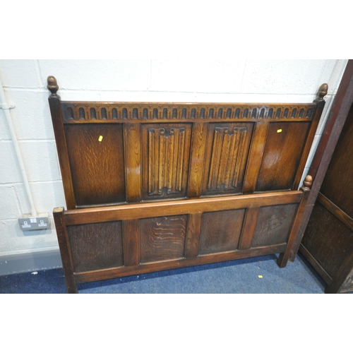 1462 - AN OAK LINENFOLD CORNER CUPBOARD, width 72cm x depth 39cm x height 176cm (key) a reproduction oak ha... 