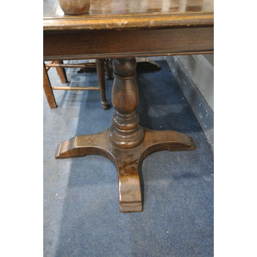 1465 - AN OAK REFECTORY TABLE, one twin turned legs, length 186cm x depth 96cm x height 73cm, and eight lad... 