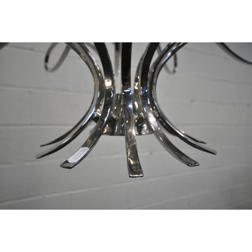 1470 - PENN CONTEMPORY TWELVE LIGHT NICKEL CHANDELIER, unsigned, diameter 90cm x drop 87cm (complete)