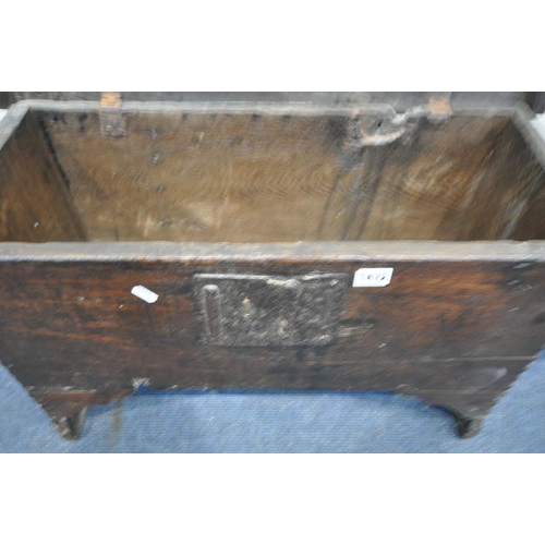 1472 - A 17TH CENTURY OAK SIX PLANK BOARDED CHEST, with moulded edges, width 72cm x depth 30cm x height 45c... 