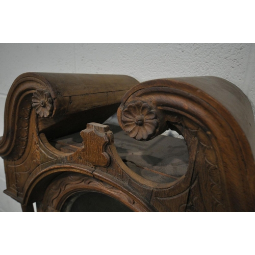 1473 - A GEORGE III LIGHT CARVED OAK EIGHT DAY LONGCASE CLOCK, the hood with a deep swan neck pediment, cyl... 