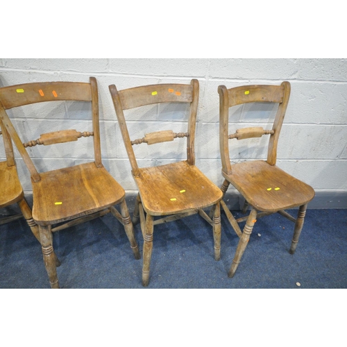 1475 - A HARLEQUIN SET OF SEVEN VICTORIAN OXFORD BAR BACK KITCHEN CHAIRS, with elm seats, comprising a matc... 