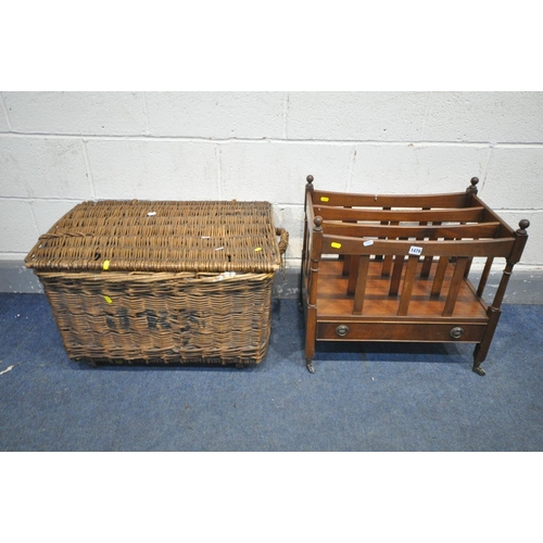 1479 - A RECTANGULAR WICKER BASKET, with two handles and JRS on the front, width 69cm x depth 59cm x height... 