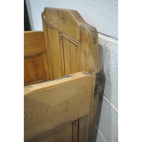 1487 - A BESPOKE PINE HALL SETTLE, constructed from 19th century doors, with a hinged lid, width 79cm x dep... 