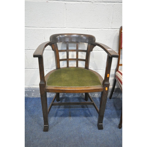 1534 - A PAIR OF 19TH CENTURY ROSEWOOD AND INLAID DINING CHAIRS, along with a 20th century oak bow top armc... 