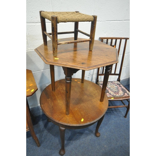 1541 - A SELECTION OF PERIOD OCCASIONAL FURNITURE, to include a mahogany circular occasional table, a hexag... 