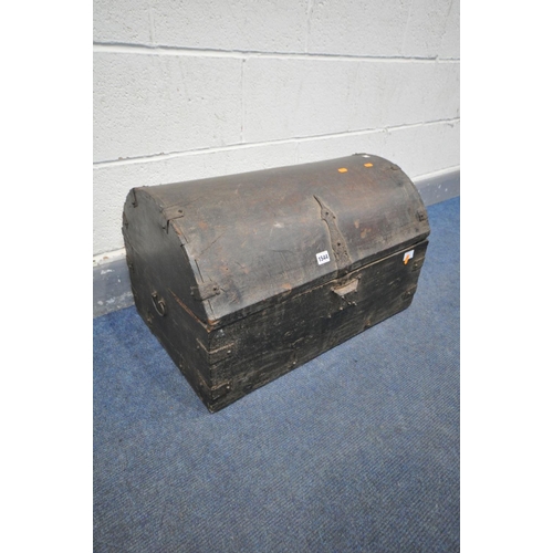 1544 - A 19TH CENTURY EASTERN HARDWOOD AND METAL BOUND DOMED TRUNK, width 65cm x depth 43cm x height 39cm