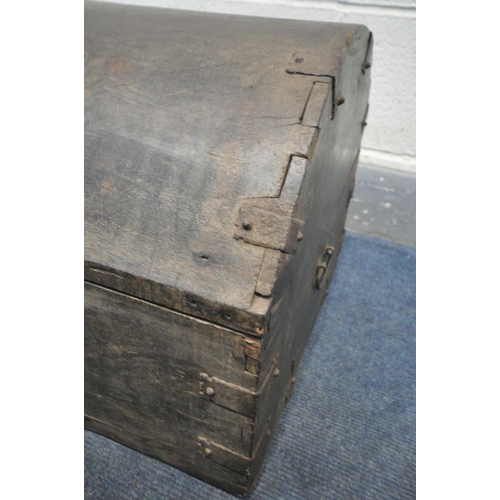 1544 - A 19TH CENTURY EASTERN HARDWOOD AND METAL BOUND DOMED TRUNK, width 65cm x depth 43cm x height 39cm