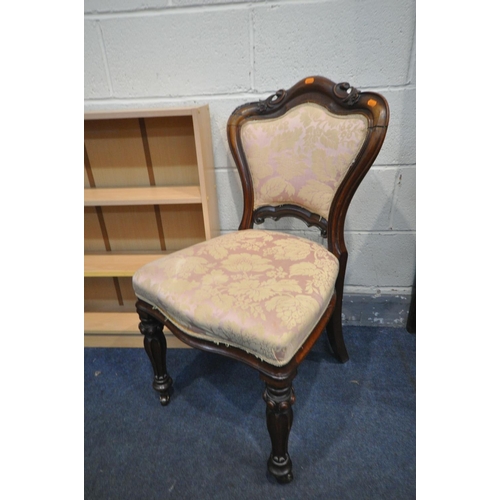 1547 - A VICTORIAN WALNUT CHAIR, along with an oval mirror and a beech open bookcase (3)