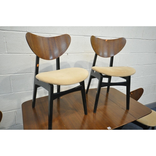 1560 - A 1950'S G PLAN TOLA AND BLACK DROP LEAF DINING TABLE, open length 139cm x closed length 74cm x dept... 