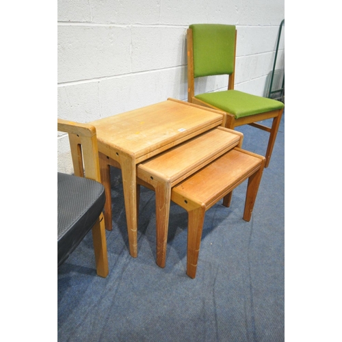 1563 - A MID CENTURY DANISH STYLE TEAK NEST OF THREE TABLES, width 65cm x depth 38cm x height 50cm, a beech... 