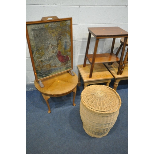 1568 - TWO LIGHT OAK COFFEE/OCCASIONAL TABLES, along with a beech cantilever chair, two other occasional ta... 