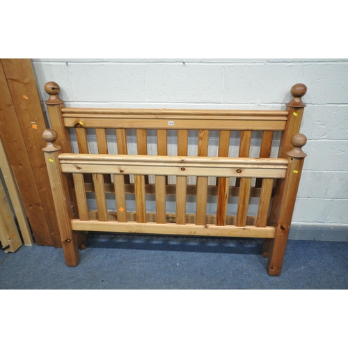 1570 - A 4FT6 PINE BEDSTEAD, with side rails and slats