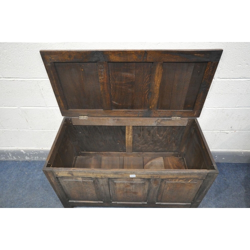 1572 - AN OAK BLANKET CHEST with fielded panels, width 101cm x depth 49cm x height 57cm