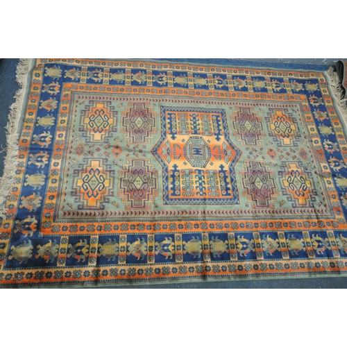 1576 - THREE VARIOUS VISCOSE CHIRAZ RUGS, comprising a beige ground rug, length 205cm x width 140cm, two gr... 