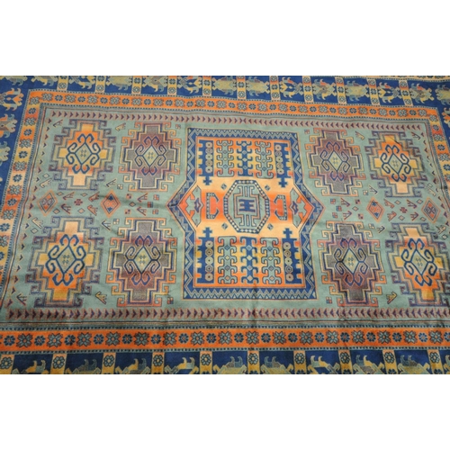 1576 - THREE VARIOUS VISCOSE CHIRAZ RUGS, comprising a beige ground rug, length 205cm x width 140cm, two gr... 