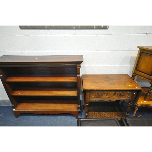 1578 - A QUANTITY OF REPRODUCTION FURNITURE, to include a mahogany open bookcase, width 120cm x depth 30cm ... 