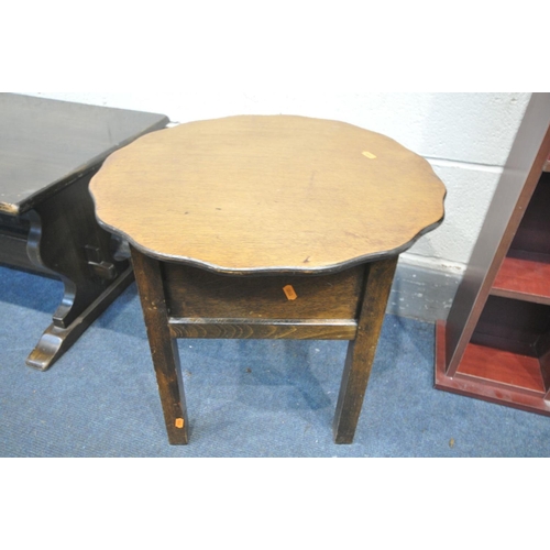 1583 - A QUANTITY OF OCCASIONAL FURNITURE, to include a Morco oak sewing table with contents, diameter 50cm... 