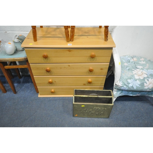 1608 - A QUANTITY OF OCCASIONAL FURNITURE, to include a modern chest of four drawers, a pair of tall pine s... 