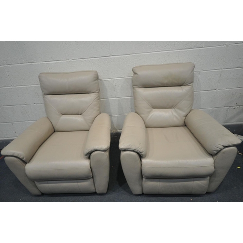 1611 - A PAIR OF CREAM LEATHERETTE ARMCHAIRS, one electric recliner and one manual recliner (condition - so... 