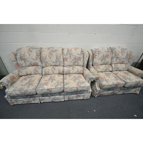 1614 - A G PLAN FLORAL UPHOLSTERED TWO PIECE LOUNGE SUITE, comprising a three seater sofa, length 190cm, an... 