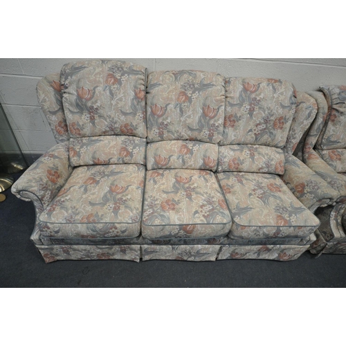 1614 - A G PLAN FLORAL UPHOLSTERED TWO PIECE LOUNGE SUITE, comprising a three seater sofa, length 190cm, an... 