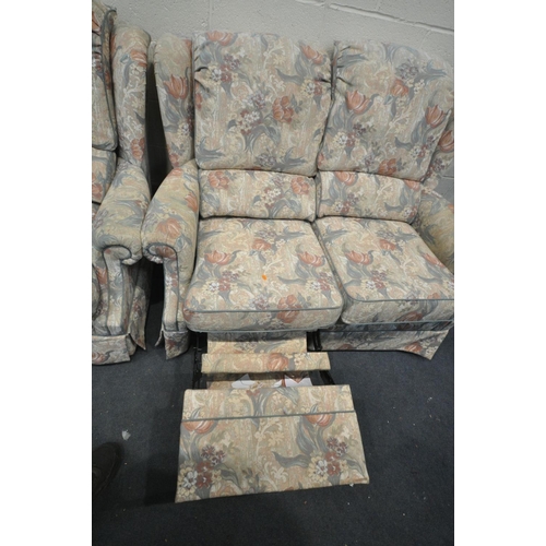 1614 - A G PLAN FLORAL UPHOLSTERED TWO PIECE LOUNGE SUITE, comprising a three seater sofa, length 190cm, an... 