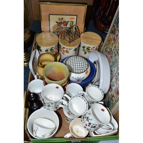 599 - A BOX OF CERAMICS AND GLASS ETC, to include a William Glasner vase with applied foliage decoration, ... 