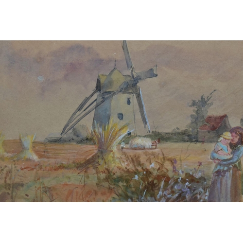 609 - CARLETON GRANT (BRITISH 1858-1899) FIGURES BY A WINDMILL',  a Victorian English school landscape, si... 