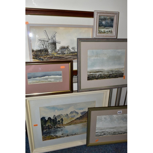 610 - 20TH CENTURY PAINTINGS AND PRINTS, comprising Edwin Grieg Hall  'Blea Tarn', signed bottom left, art... 