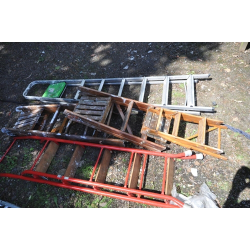 1205 - TWO SETS OF METAL STEP LADDERS, the tallest 2.2M together with three small wooden step ladders (5)