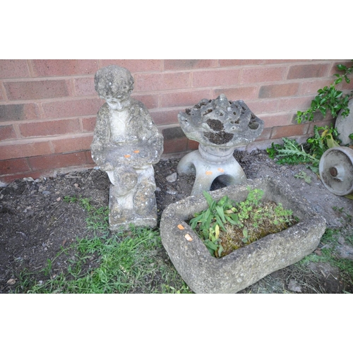 1223 - A SMALL COMPOSITE PAGODA, height 46cm, composite rectangular planter and garden ornament of a boy re... 