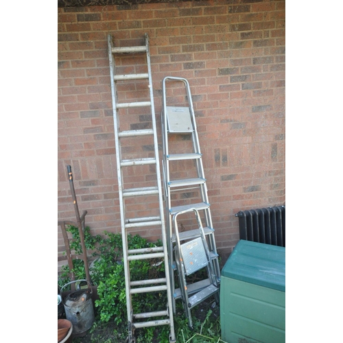 1225 - A SET OF 3.4M ALUMINIUM DOUBLE EXTENSION LADDERS (one rung bent) together with another set of 2.4M a... 