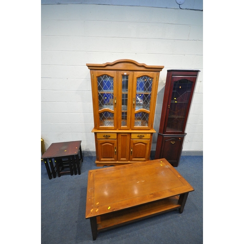 1136 - A MODERN OAK TWO DOOR LEAD GLAZED BOOKCASE, base with two cupboard doors and two drawers, width 122c... 