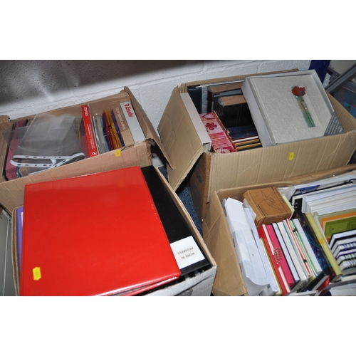 1173 - FIVE BOXES AND LOOSE STATIONERY, to include photograph albums, notebooks, folders, labels, punched p... 