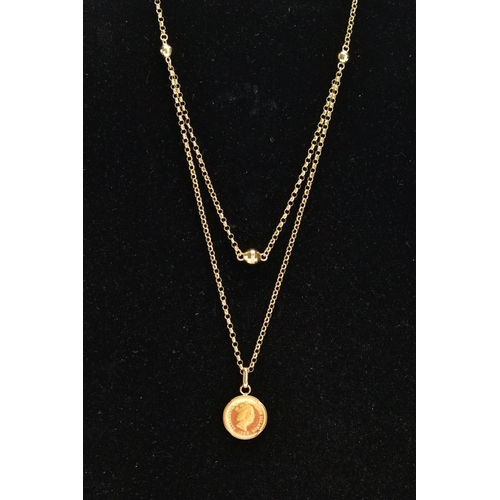 10 - AN 18CT GOLD CHAIN NECKLACE, a fine trace chain, fitted with an additional part chain to appear as a... 