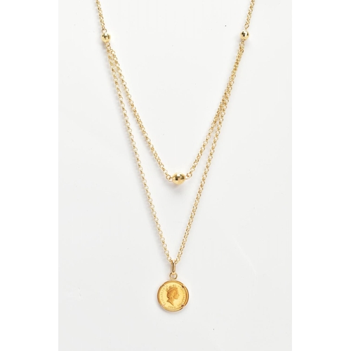 10 - AN 18CT GOLD CHAIN NECKLACE, a fine trace chain, fitted with an additional part chain to appear as a... 