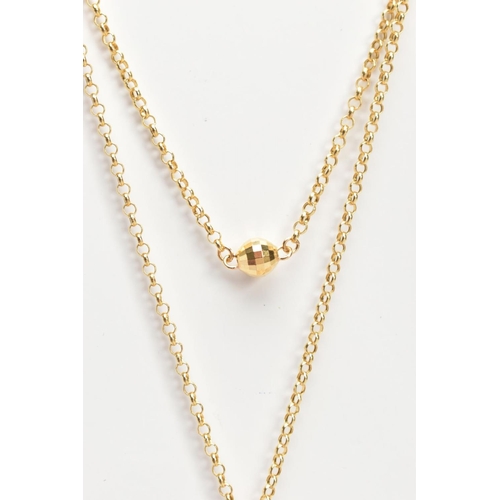 10 - AN 18CT GOLD CHAIN NECKLACE, a fine trace chain, fitted with an additional part chain to appear as a... 