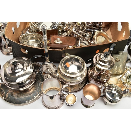 115 - A BOX OF ASSORTED WHITE METAL ITEMS, to include a four piece 'Garrard & Co' tea set, a 'Mappin & Web... 