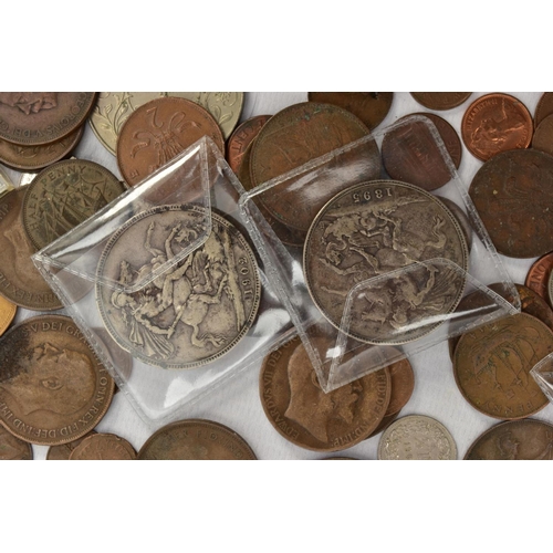 119 - A SMALL BOX OF COINS, to include a Victoria 1895 lix edge crown coin and an Edward VII 1902 crown co... 