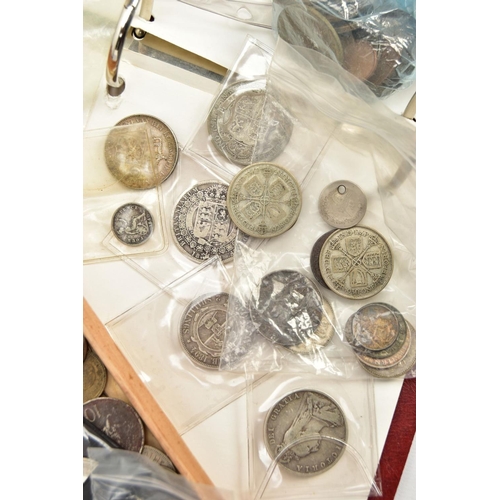 124 - A LARGE CARDBOARD BOX OF MIXED WORLD COINAGE, to include a small parcel of mixed silver coinage 1875... 