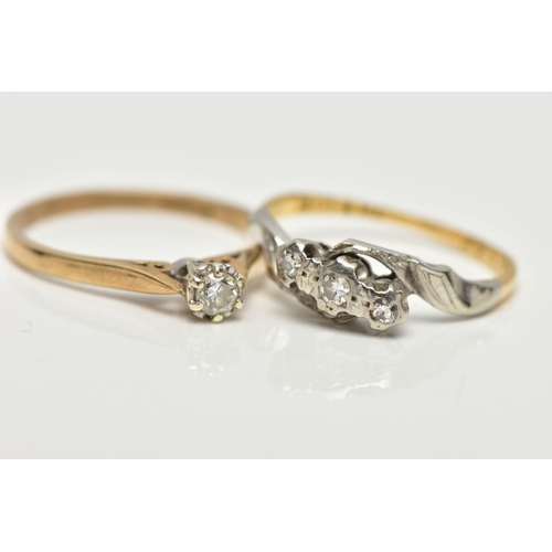 125A - TWO DIAMOND RINGS, to include a 9ct gold brilliant cut diamond single stone ring, with tapered shoul... 