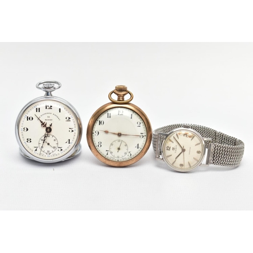 13 - A 'TISSOT' WRISTWATCH AND TWO POCKET WATCHES, the watch has a hand wound movement (requires attentio... 