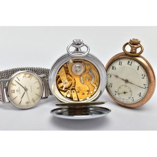 13 - A 'TISSOT' WRISTWATCH AND TWO POCKET WATCHES, the watch has a hand wound movement (requires attentio... 