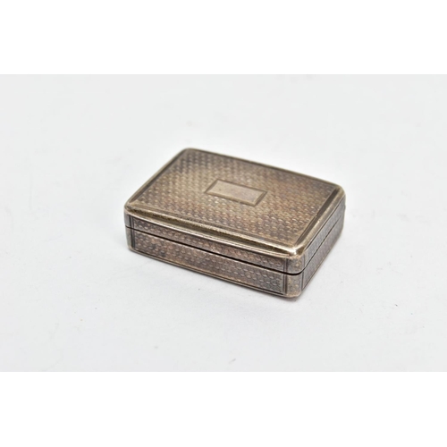 133 - A VICTORIAN SILVER VINEGARETTE BY NATHANIEL MILLS, of rectangular form with engine turned detail, gi... 