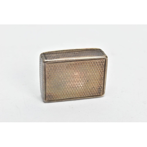 133 - A VICTORIAN SILVER VINEGARETTE BY NATHANIEL MILLS, of rectangular form with engine turned detail, gi... 