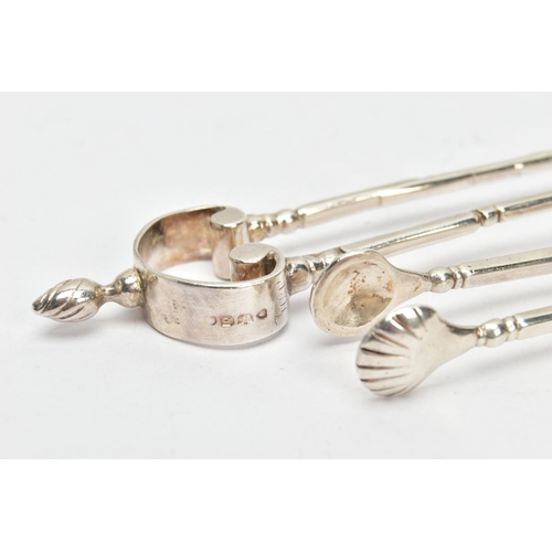 134 - A PAIR OF VICTORIAN SILVER SUGAR TONGS, with shell bowls, scrolling terminal and twisted finial, app... 